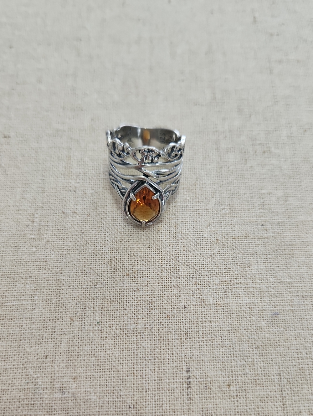 Silver Teardrop Citrine Ring